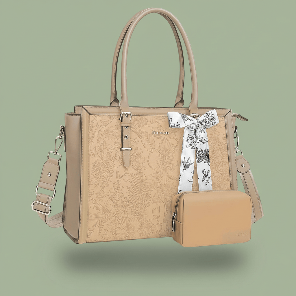 Sacoche Ordinateur En Cuir Femme - Abricot