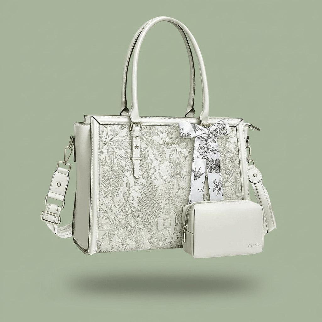 Sacoche Ordinateur En Cuir Femme - Beige