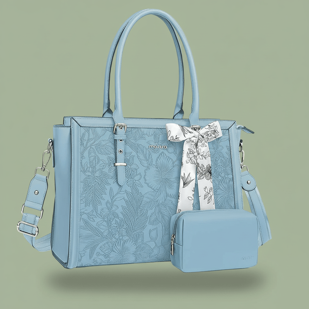 Sacoche Ordinateur En Cuir Femme - Bleu ciel