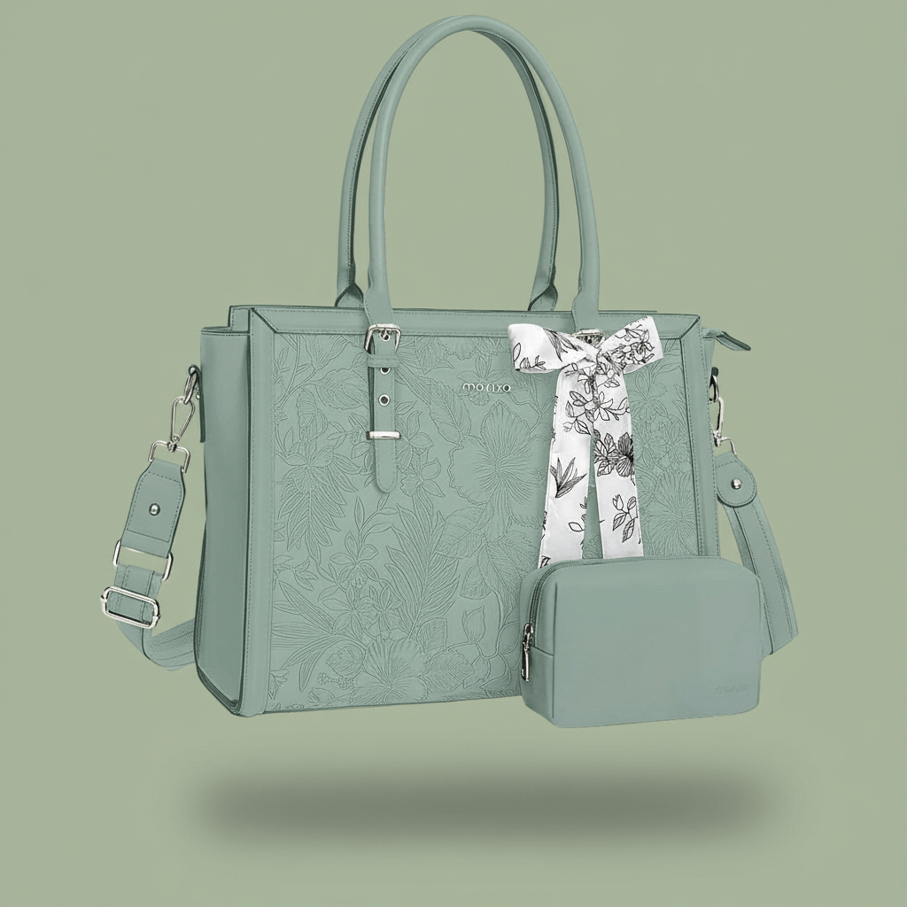 Sacoche Ordinateur En Cuir Femme - Vert Antique