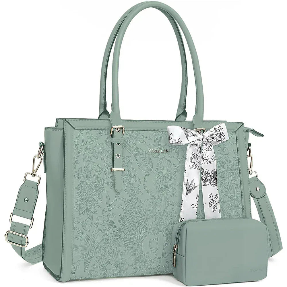 Sacoche Ordinateur En Cuir Femme - Vert Antique