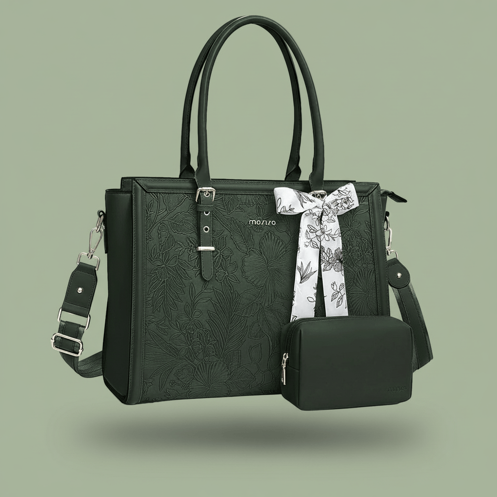 Sacoche Ordinateur En Cuir Femme - Vert Emeraude