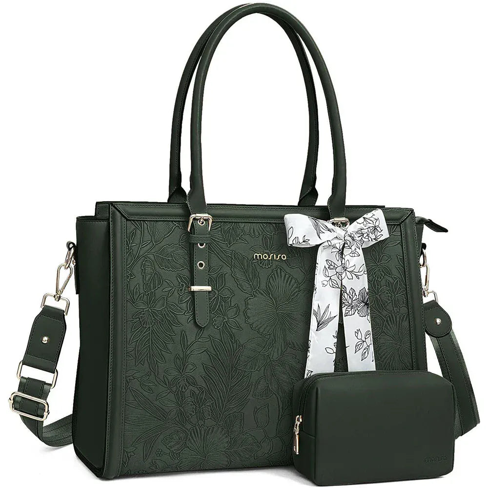 Sacoche Ordinateur En Cuir Femme - Vert Emeraude