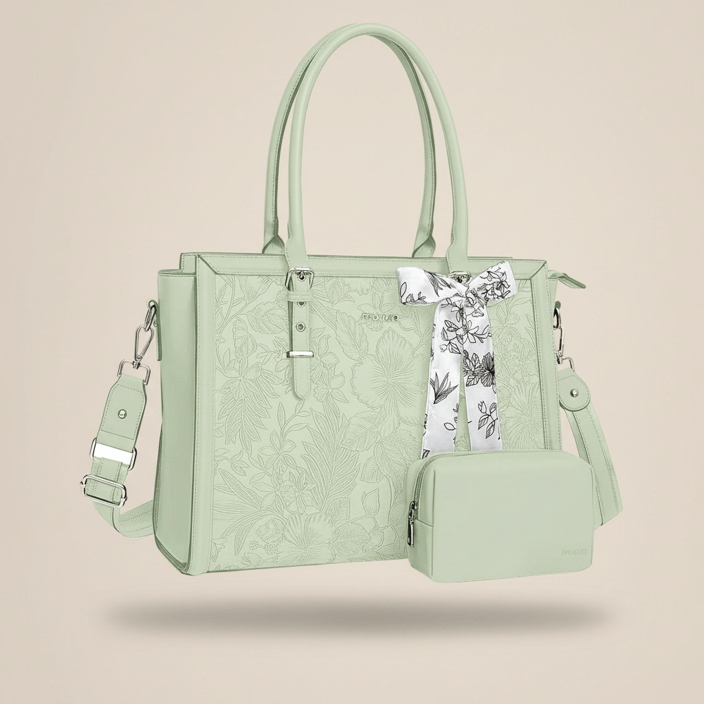 Sacoche Ordinateur En Cuir Femme - Vert Sauge