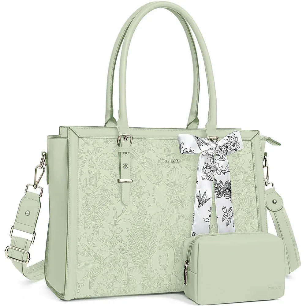 Sacoche Ordinateur En Cuir Femme - Vert Sauge