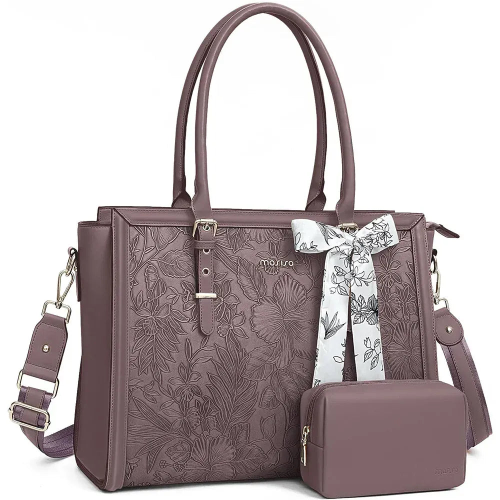 Sacoche Ordinateur En Cuir Femme - Violet Ardoise